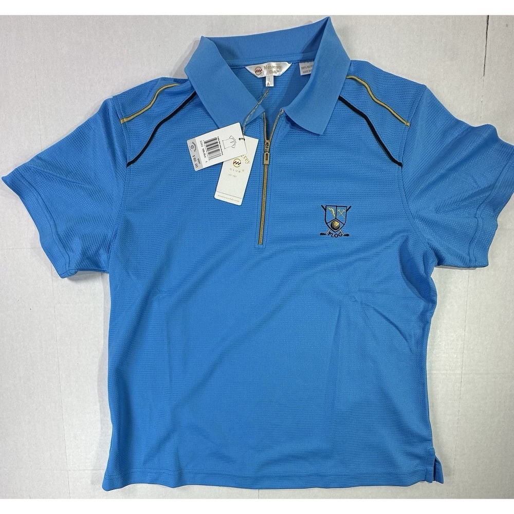 Monterey Club Golf Polo Shirt Blue Zip Front Performance Polyester Size L NWT